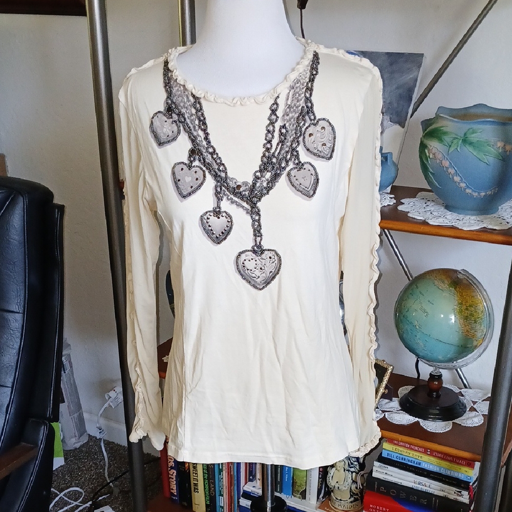 Double D Ranch Cream Embellished Top Size S